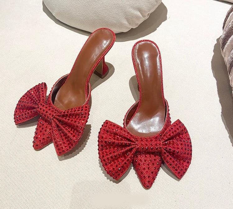 POINTED TOE BOW HIGH HEELS PUMPS - Red