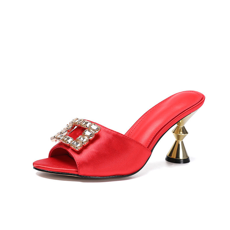 Rhinestone Square Buckle Embellished High Heel Sandals