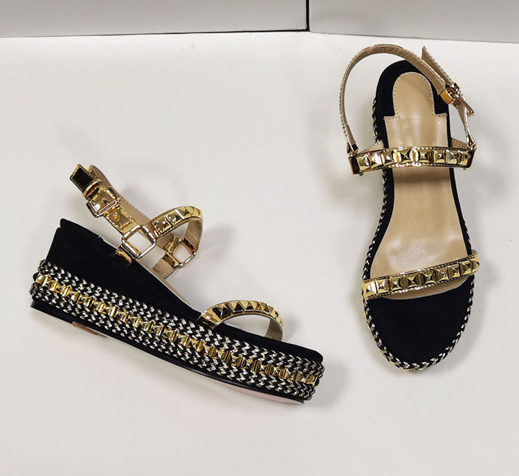 Open-toe Studded Platform Wedge Sandals