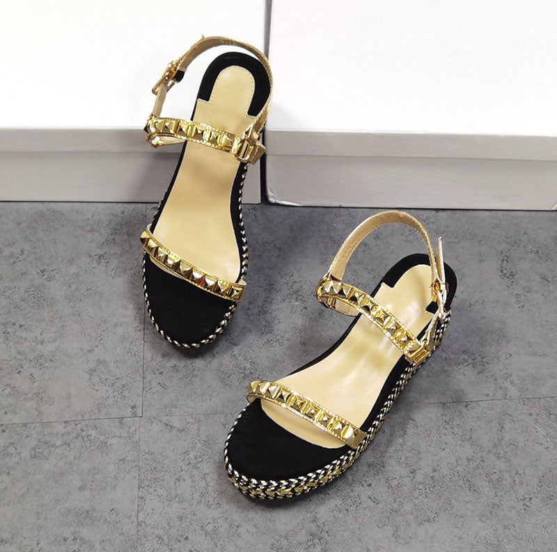 Open-toe Studded Platform Wedge Sandals