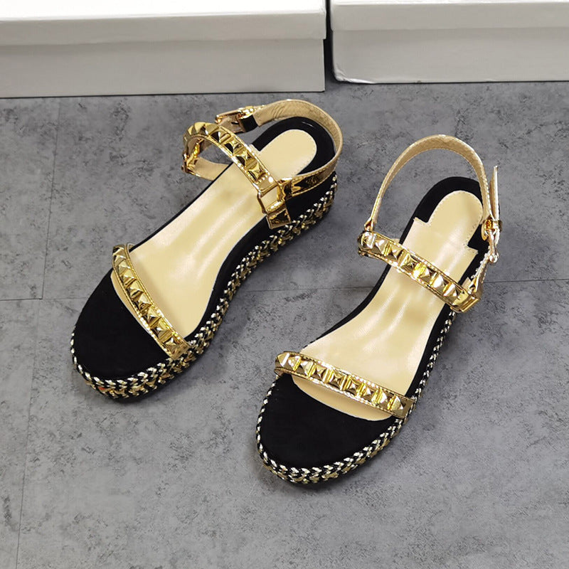 Open-toe Studded Platform Wedge Sandals