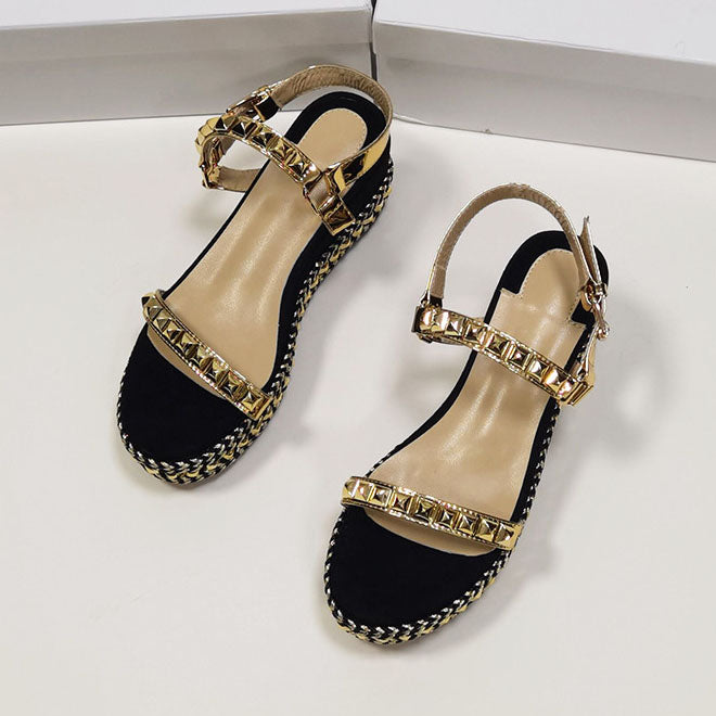 Open-toe Studded Platform Wedge Sandals