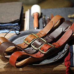 Vintage Handmade Brass Buckle Leather Belt