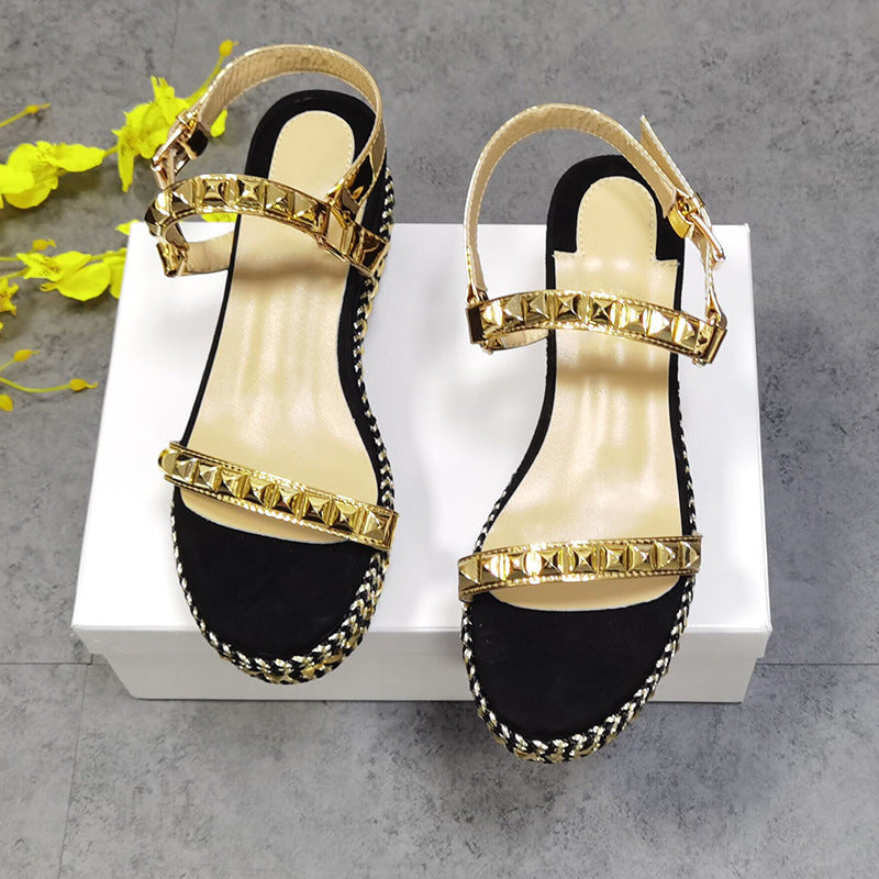 Open-toe Studded Platform Wedge Sandals