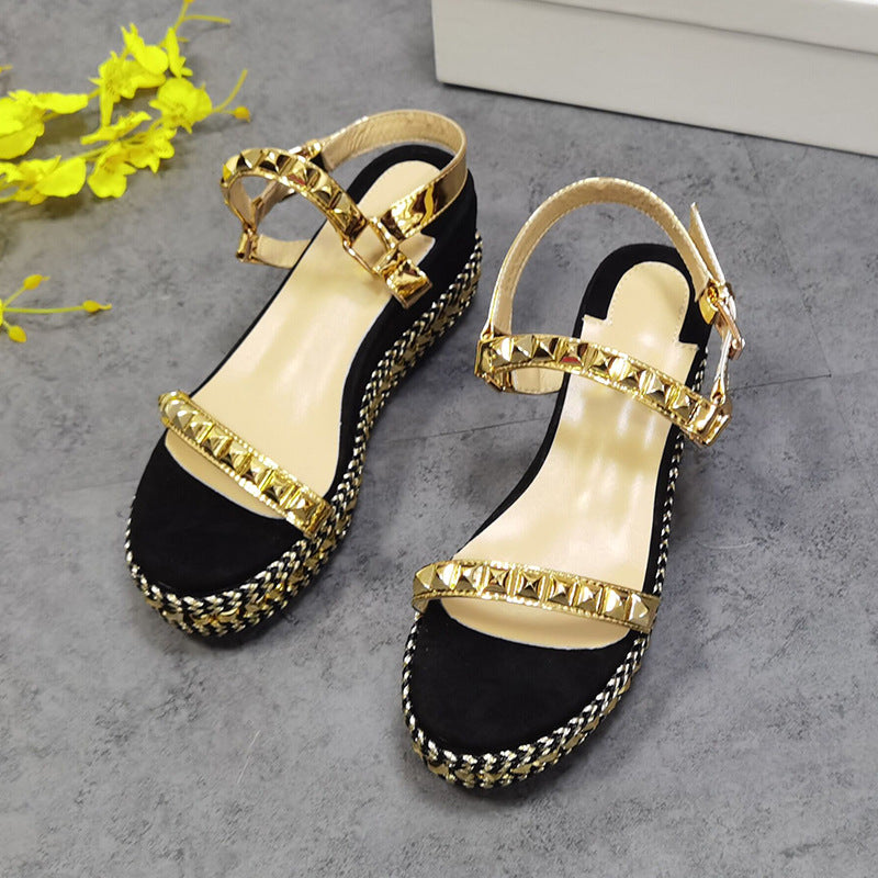 Open-toe Studded Platform Wedge Sandals