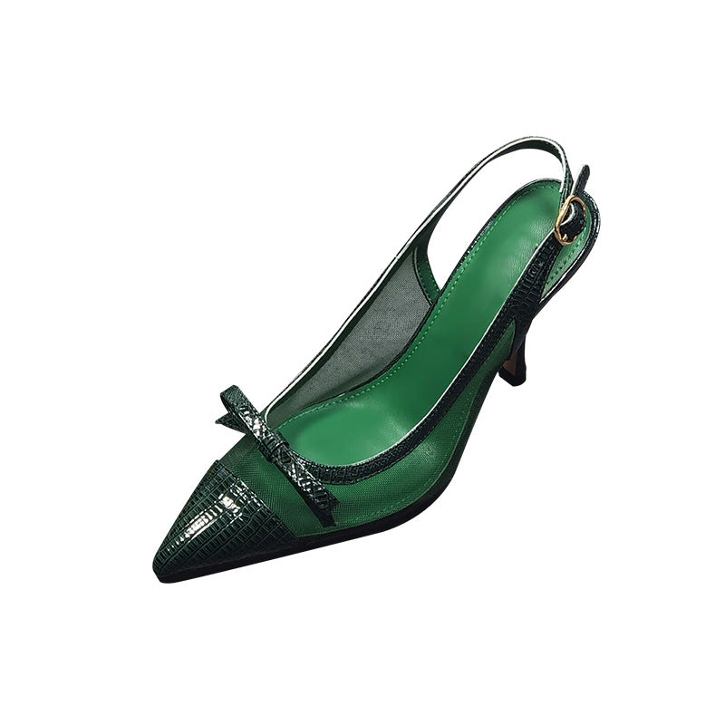 Green Leather Slingback Pumps With Stiletto Heels