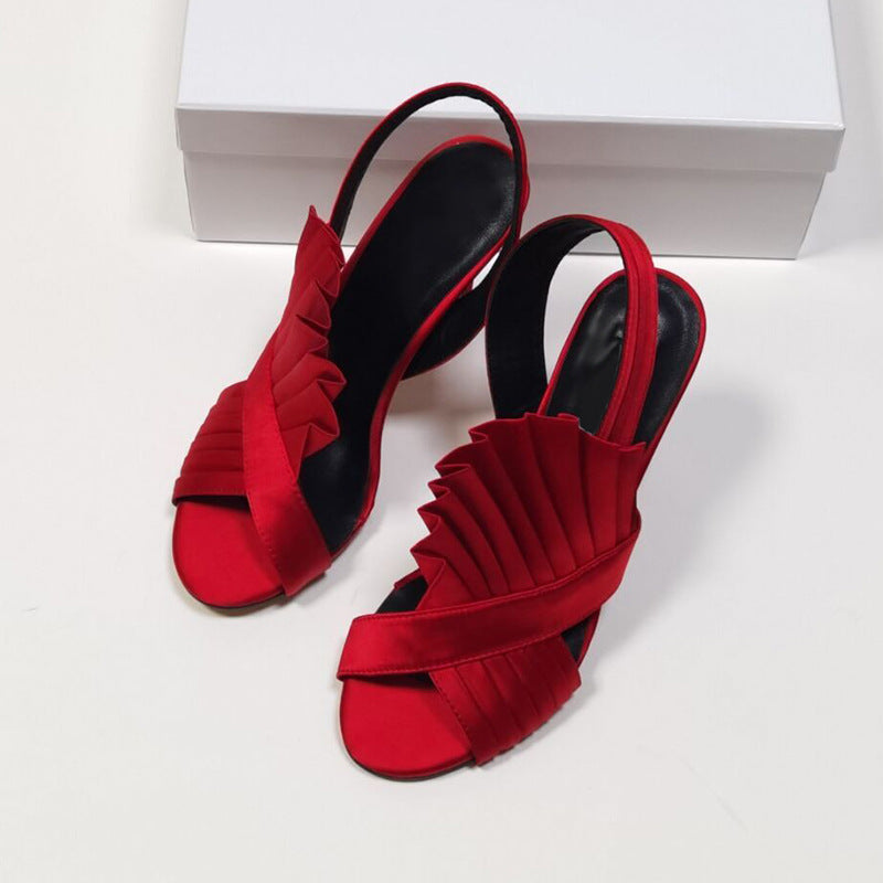 Satin High Heel Sandals With Pleated Straps