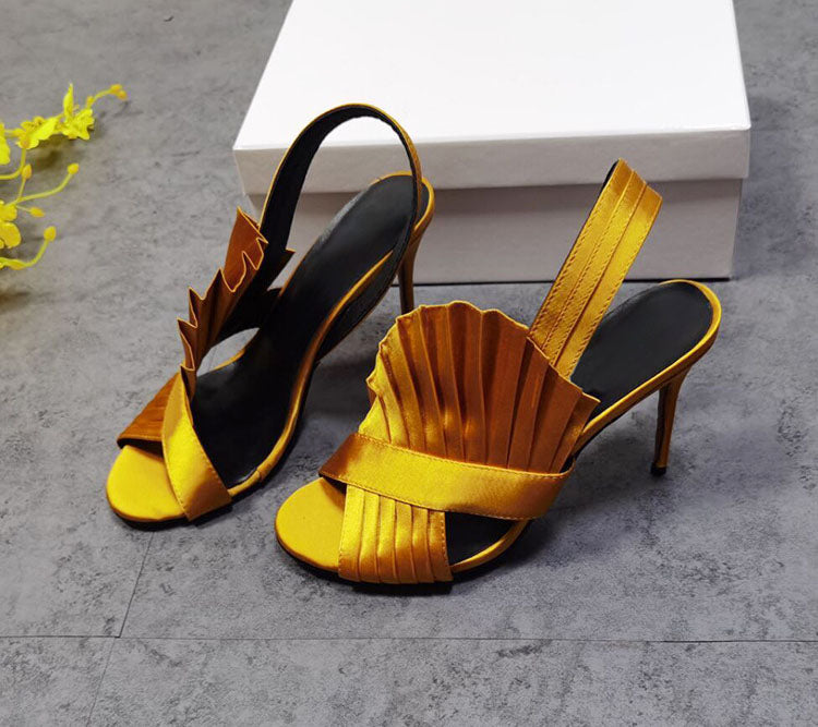 Satin High Heel Sandals With Pleated Straps