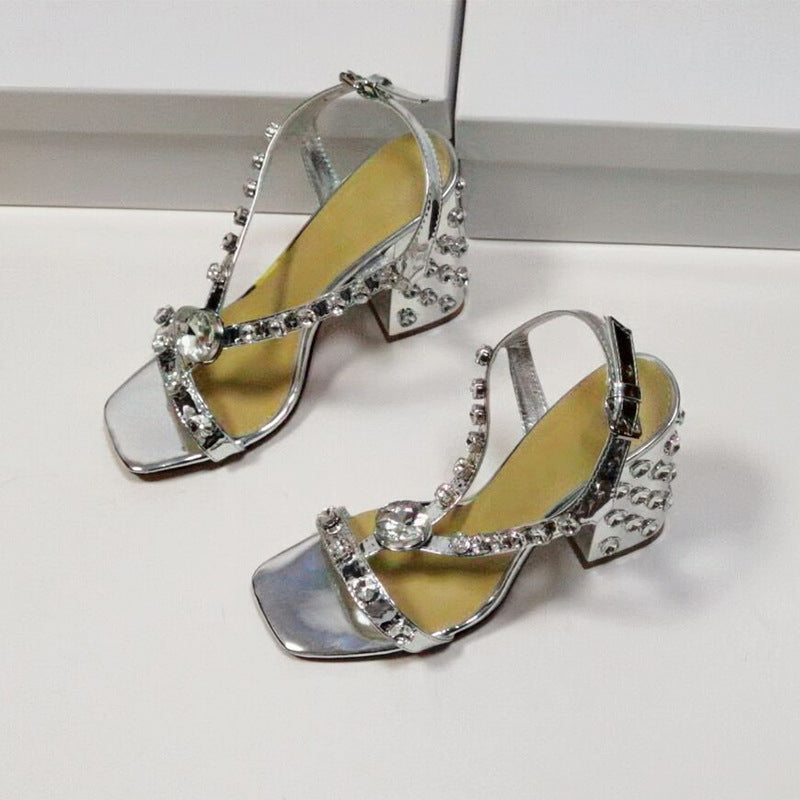 Sandalias de tacón alto con diamantes de imitación