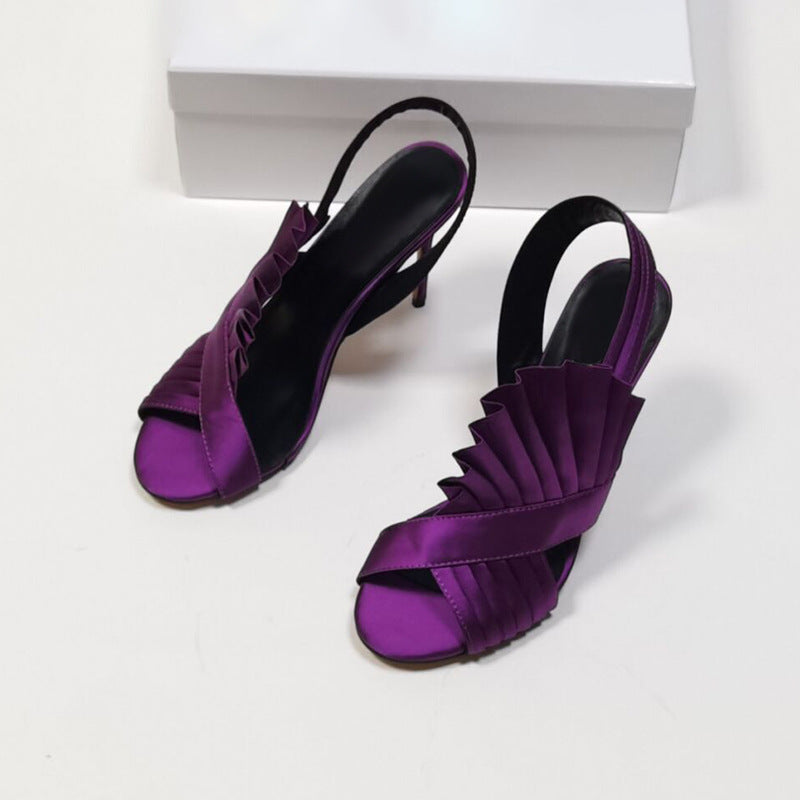 Satin High Heel Sandals With Pleated Straps