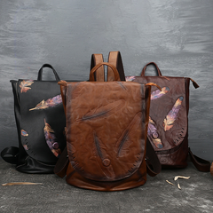 Women Vintage Emlossing Cowhide Leather