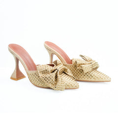 POINTED TOE BOW HIGH HEELS PUMPS - Gold