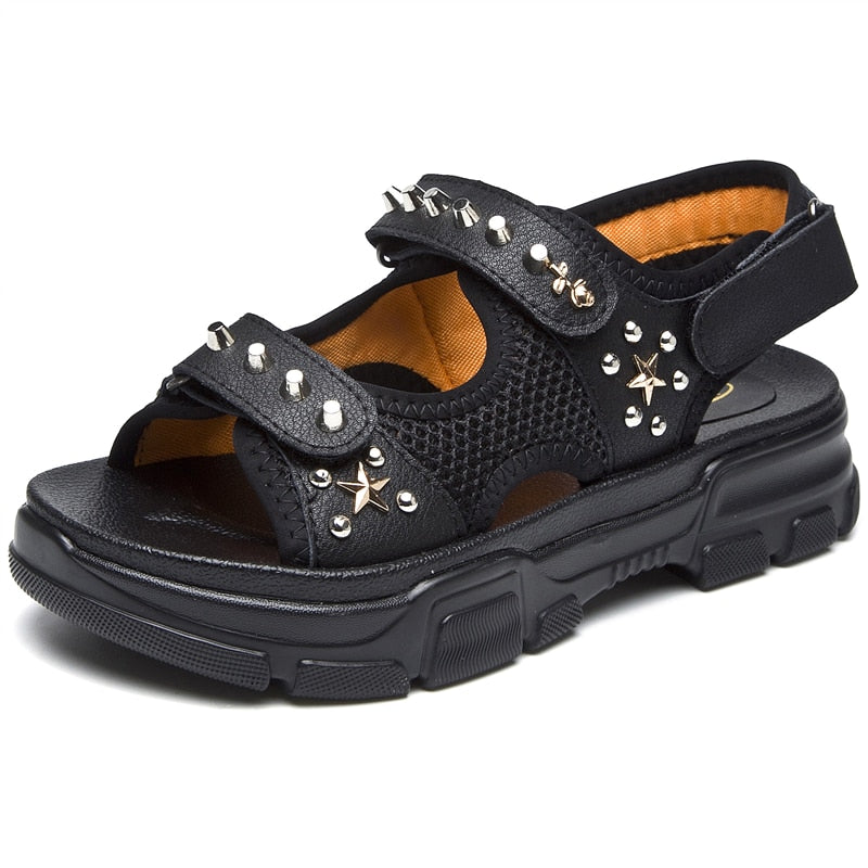 Genuine Leather Sandals With Rivets