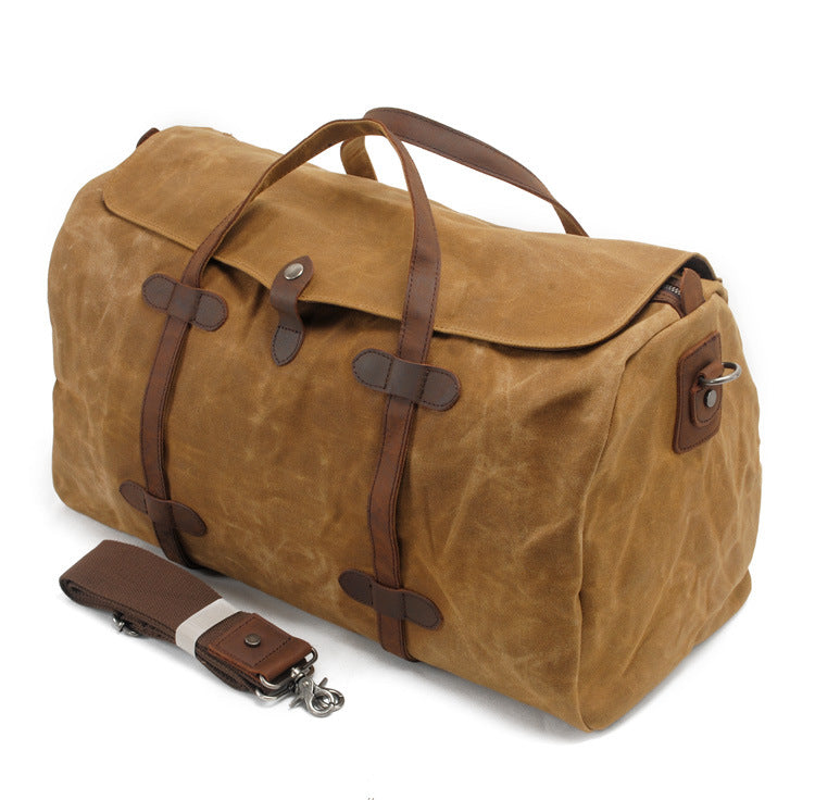 Leisure Waxed Leather Canvas Large Storage Traveling Duffle Bag