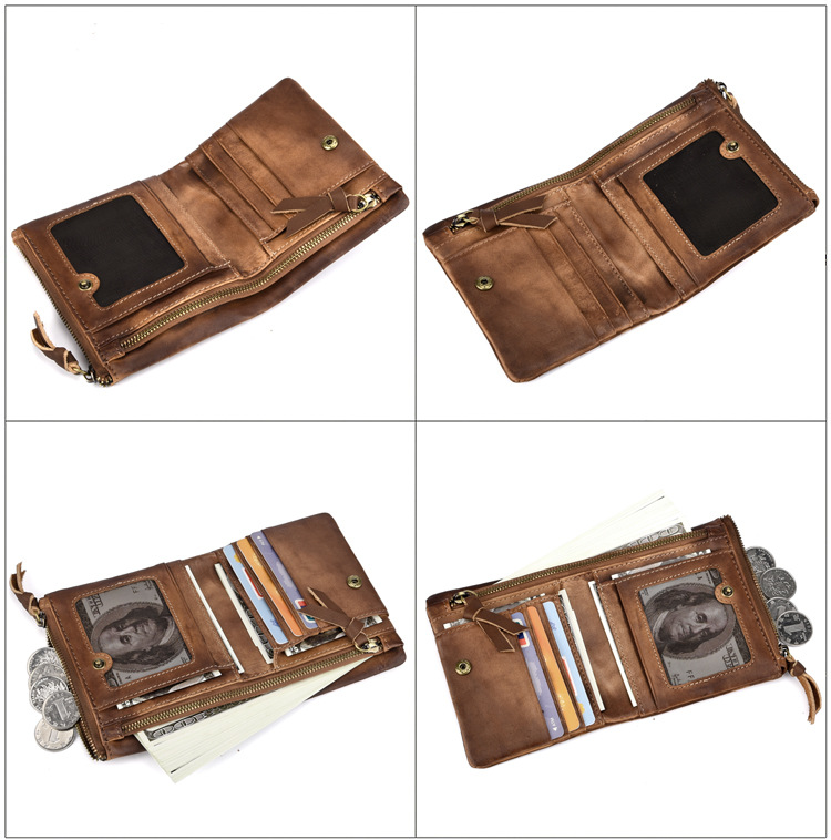 Casual Vintage Double Zipper Leather Wallets