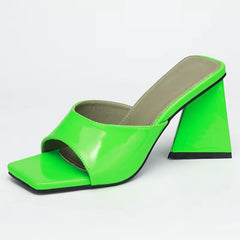 Chunky Heeled Strapless Sandals - Green