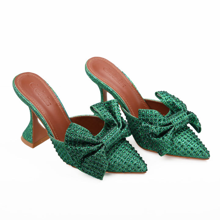 POINTED TOE BOW HIGH HEELS PUMPS - Green