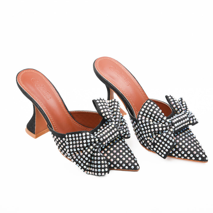 POINTED TOE BOW HIGH HEELS PUMPS - Black