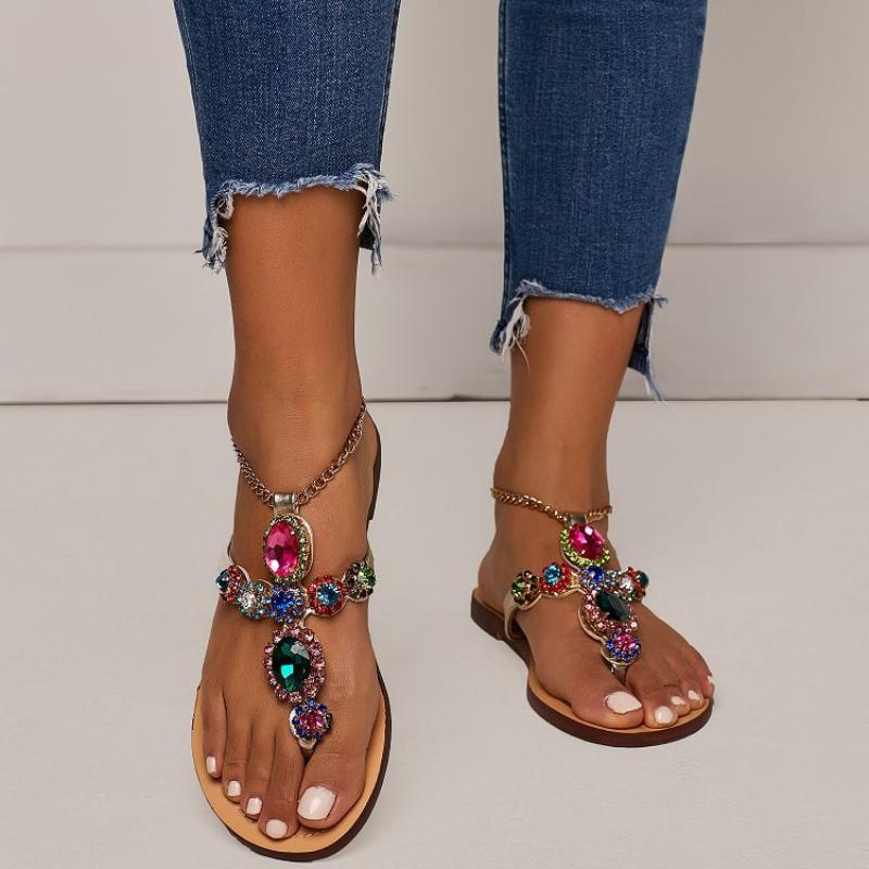 Beach Sandals With Rhinestones