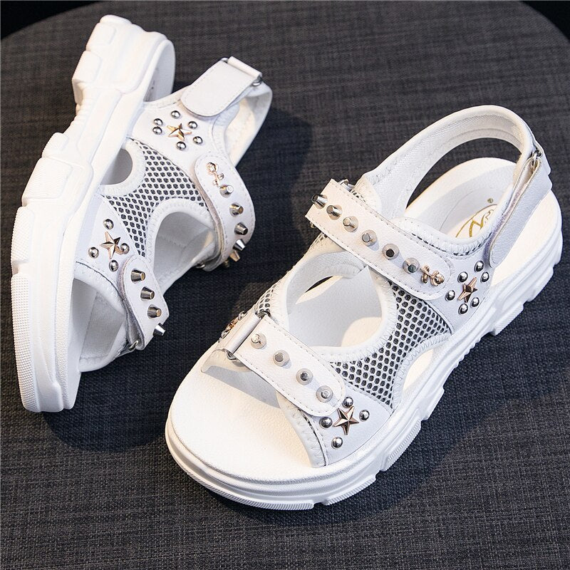 Genuine Leather Sandals With Rivets