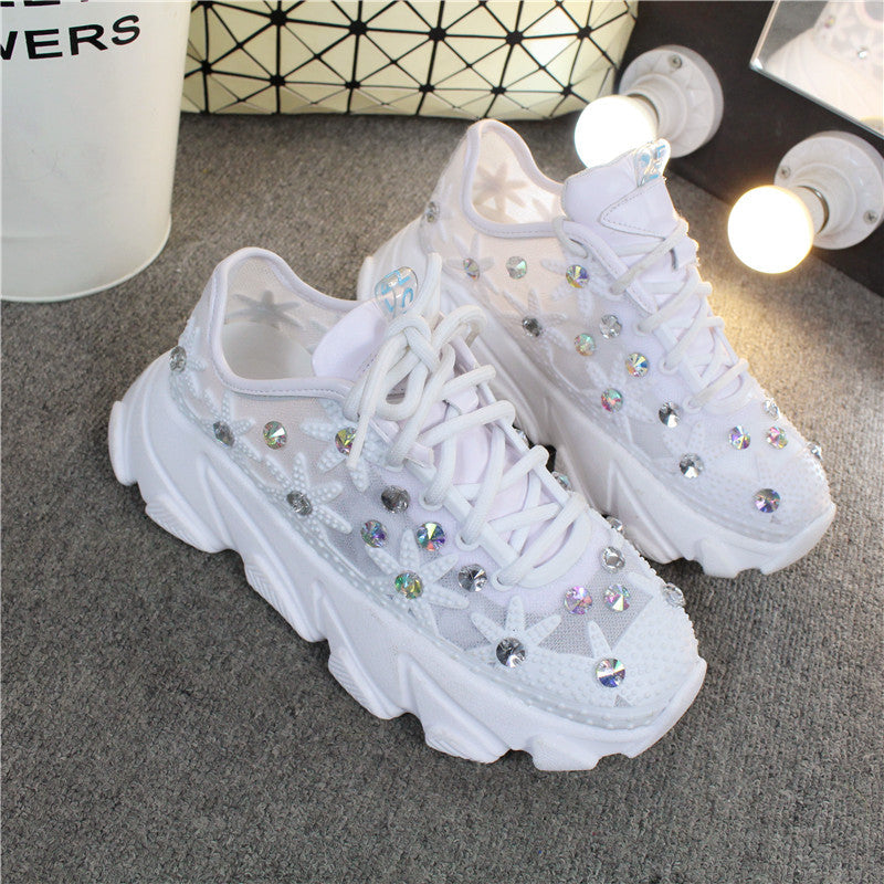 Casual Platform Sneakers With Rhinestones