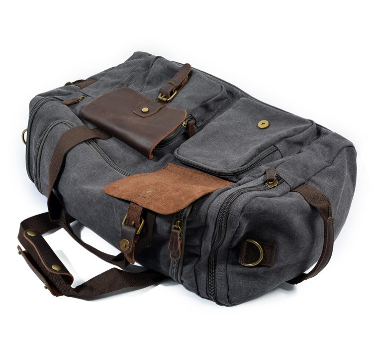 Casual Men's Large Storage Leather Canvas Traveling Duffle Bag