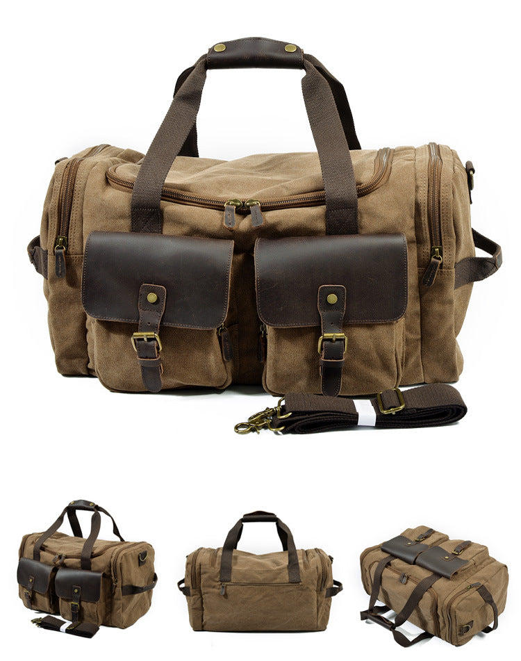 Casual Men's Large Storage Leather Canvas Traveling Duffle Bag