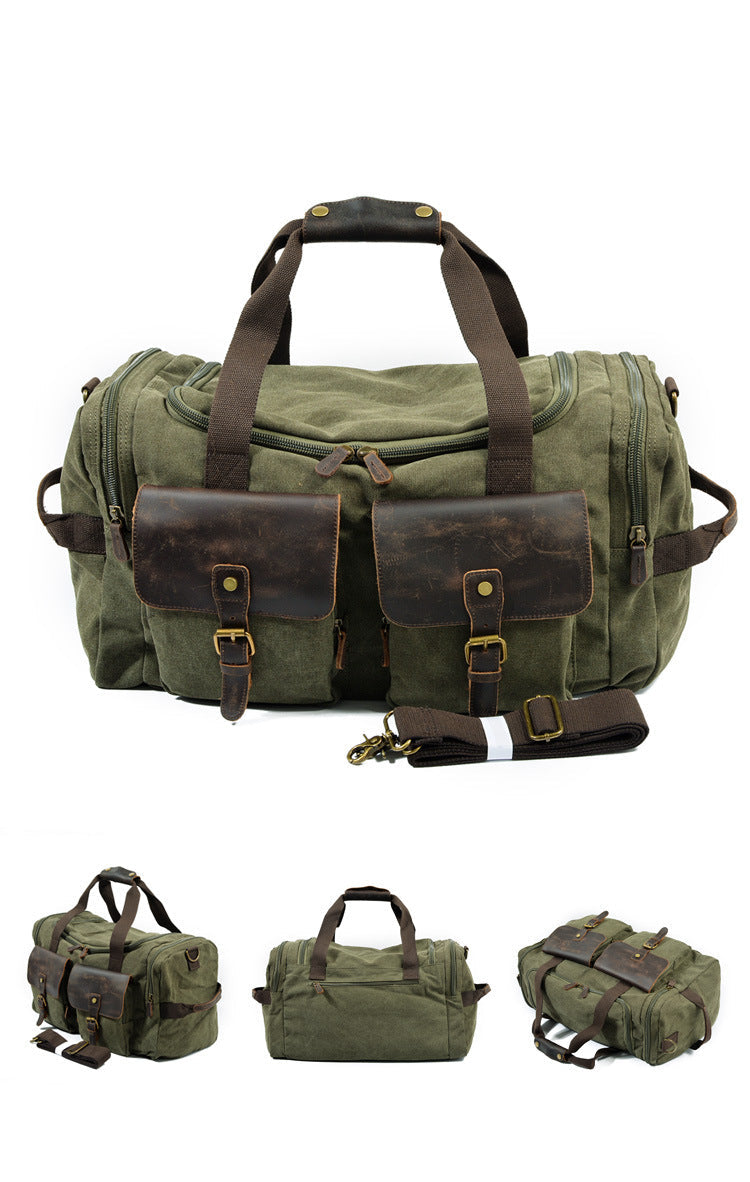 Casual Men's Large Storage Leather Canvas Traveling Duffle Bag