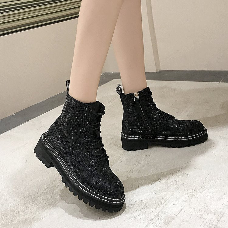 Platform Lace Up Round Toe Ankle Boots