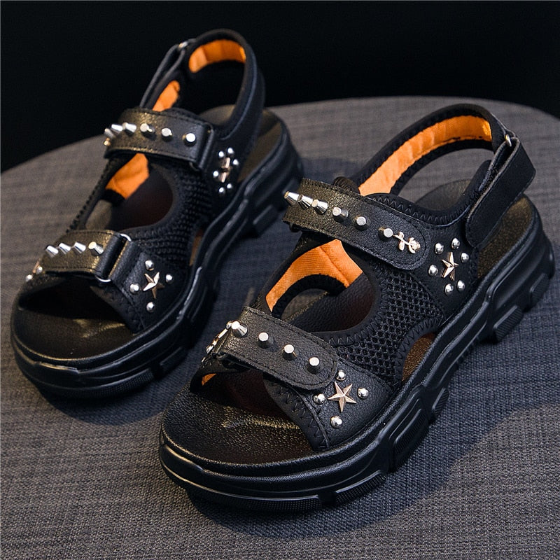 Genuine Leather Sandals With Rivets