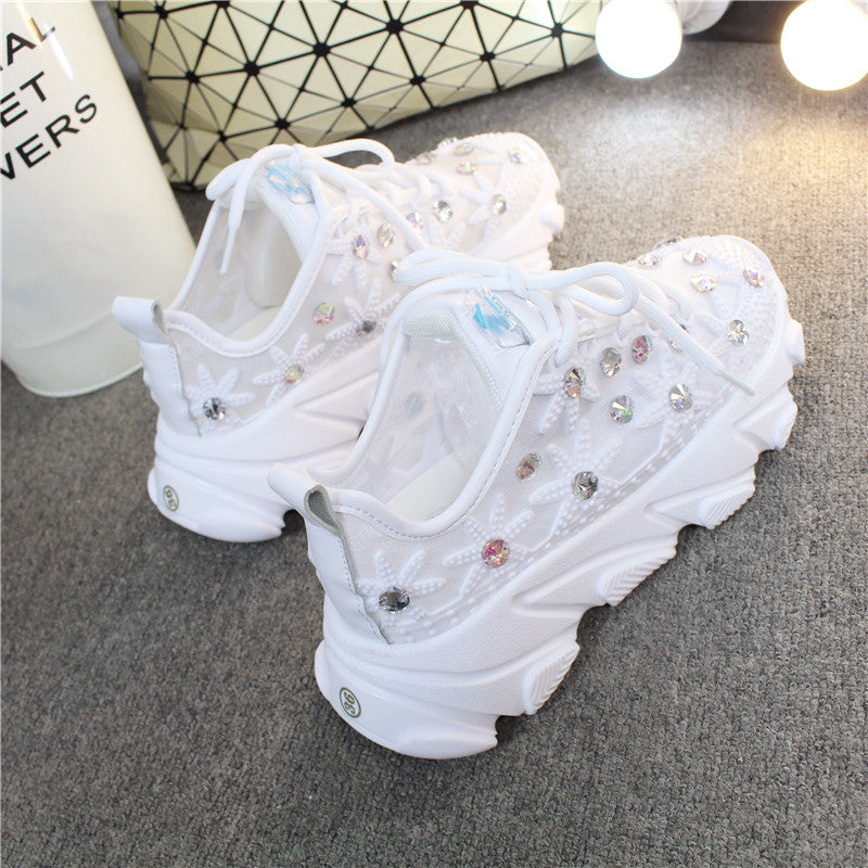 Casual Platform Sneakers With Rhinestones