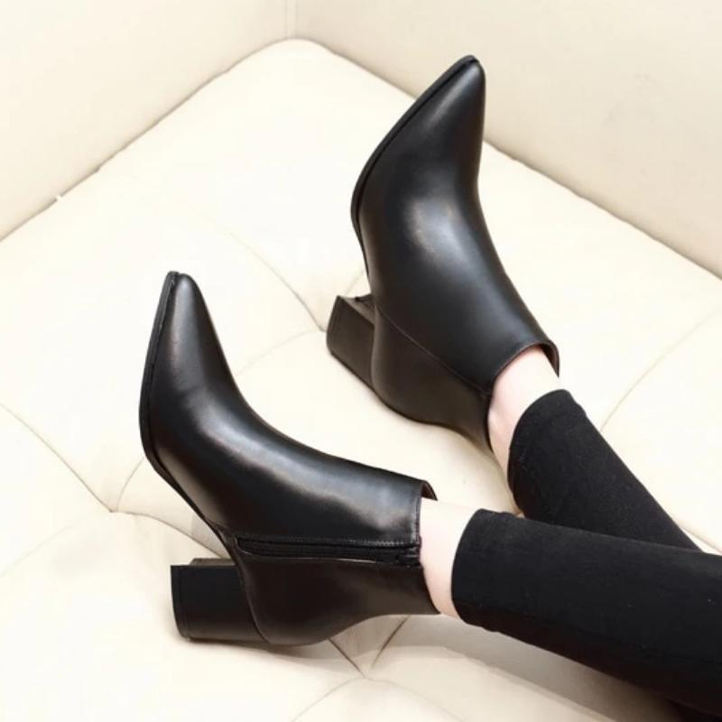 Leather Pointed Toe Ankle Boots