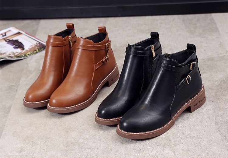 Casual Low-Heeled PU Leather Ankle Boots