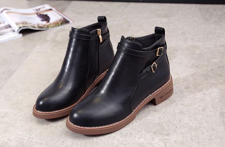 Casual Low-Heeled PU Leather Ankle Boots