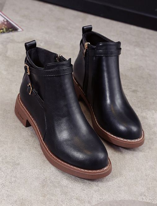 Casual Low-Heeled PU Leather Ankle Boots