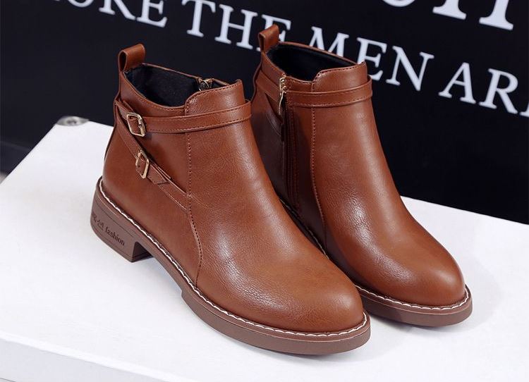 Casual Low-Heeled PU Leather Ankle Boots