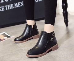 Casual Low-Heeled PU Leather Ankle Boots