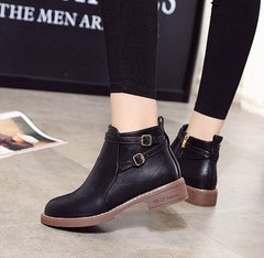 Casual Low-Heeled PU Leather Ankle Boots