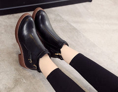 Casual Low-Heeled PU Leather Ankle Boots