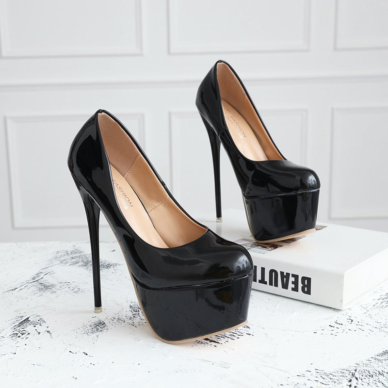 Leather Platform High Heel Pumps