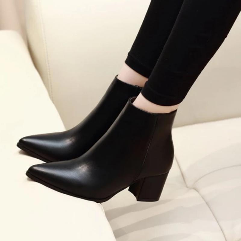 Leather Pointed Toe Ankle Boots