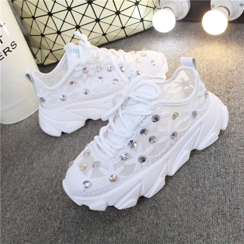 Casual Platform Sneakers With Rhinestones