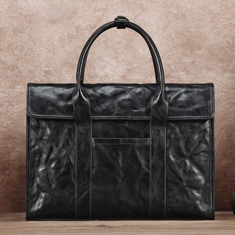 Vege Tanned Black Leather Handbag