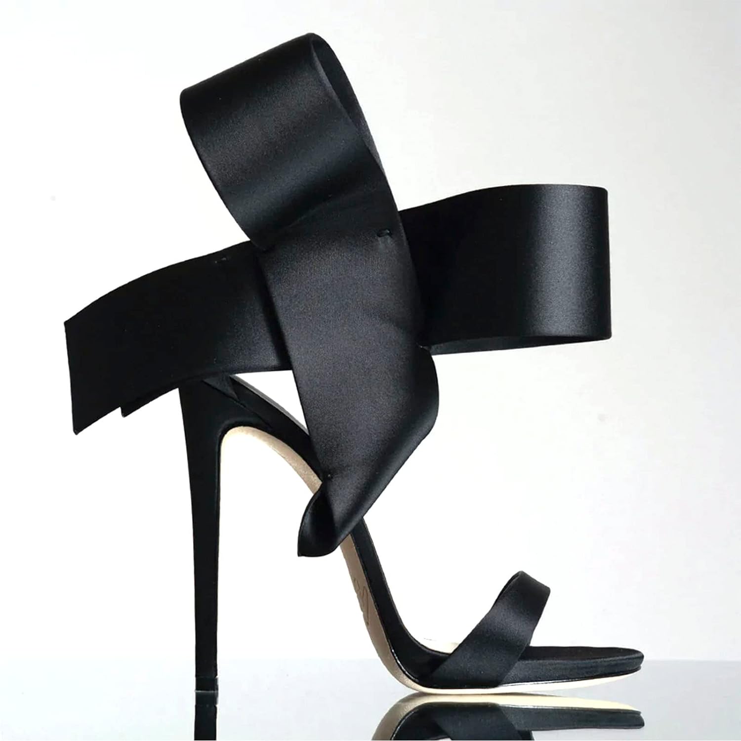 Bow Strap Stiletto Sandals - Black