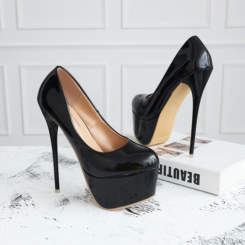 Leather Platform High Heel Pumps