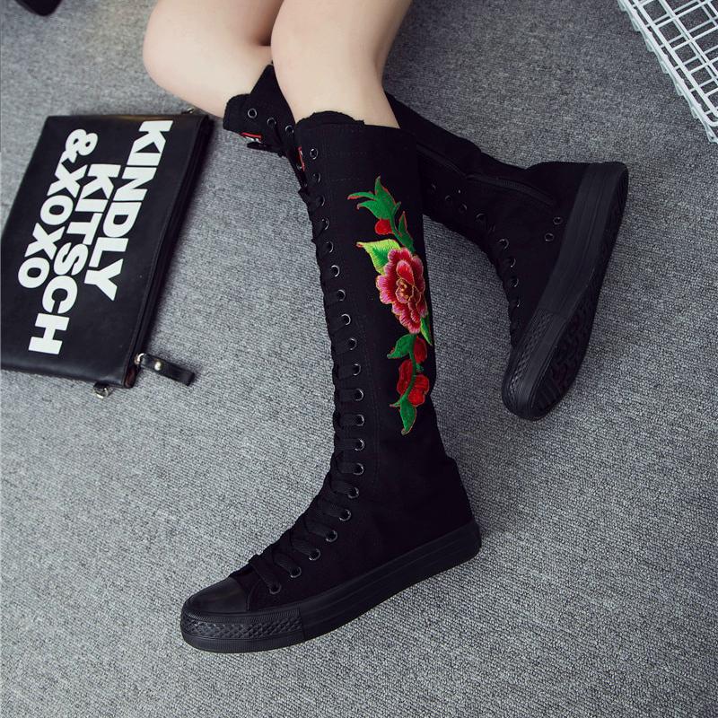 Casual Canvas High Shoes With Embroidery