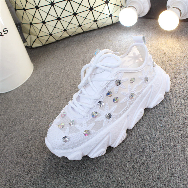 Casual Platform Sneakers With Rhinestones