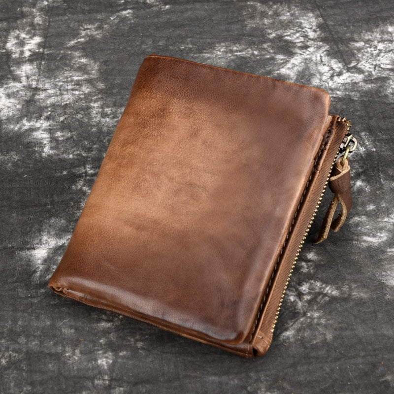 Casual Vintage Double Zipper Leather Wallets