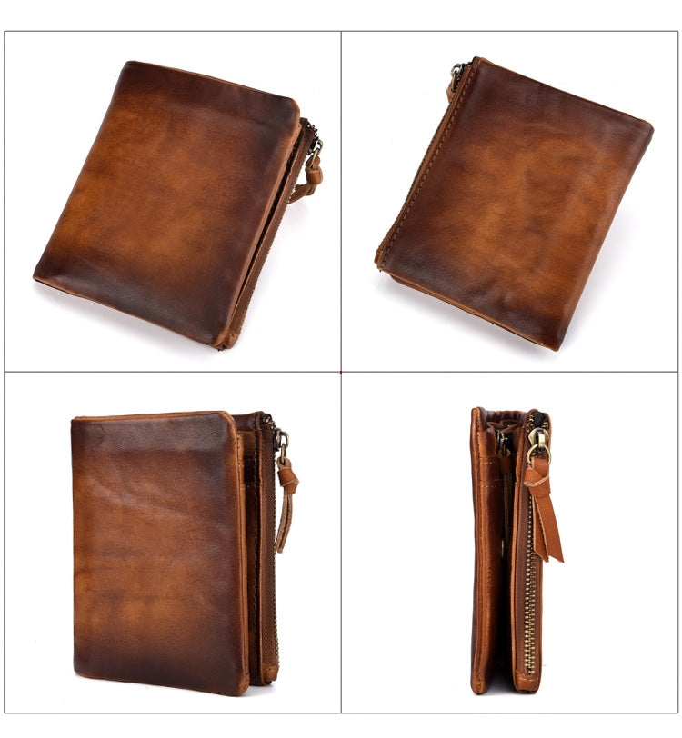 Casual Vintage Double Zipper Leather Wallets