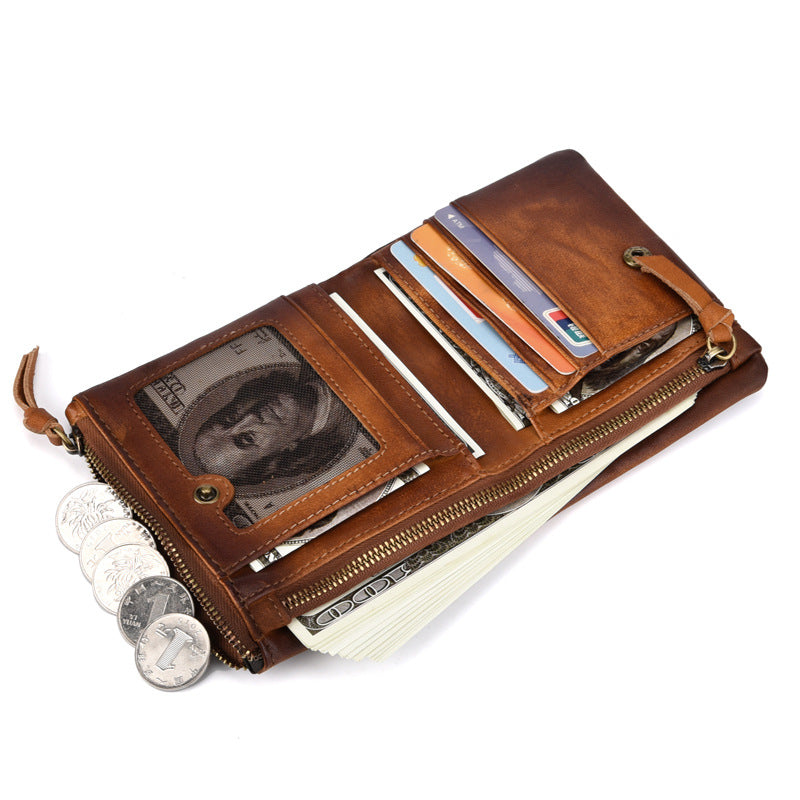 Casual Vintage Double Zipper Leather Wallets